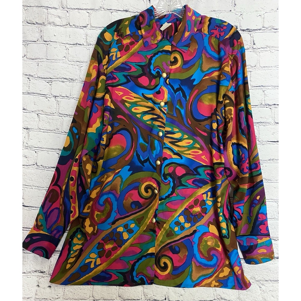Vtg Limited Edition Units Women's 3XL Mod Retro Multicolor Button Up Shirt USA